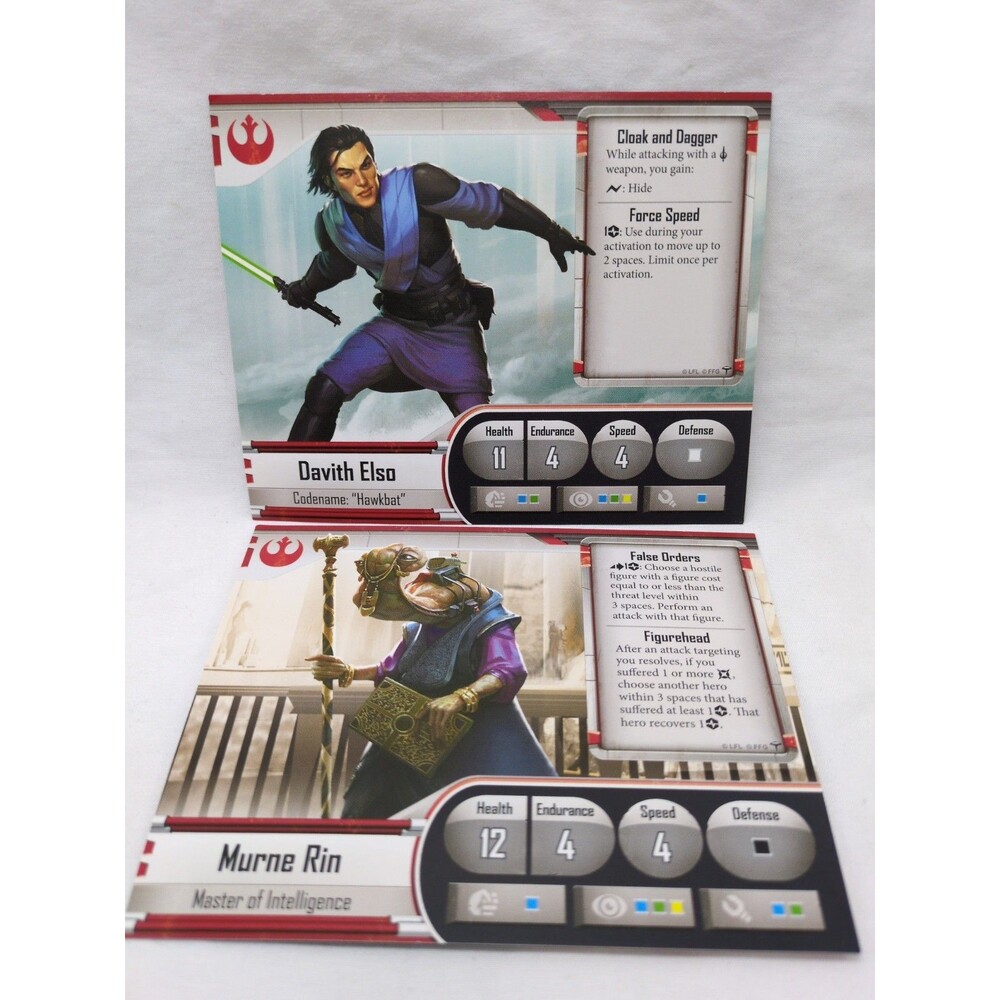(2) Imperial Assault Bespin Gambit Board Game Character Cards Murne Rin Davith